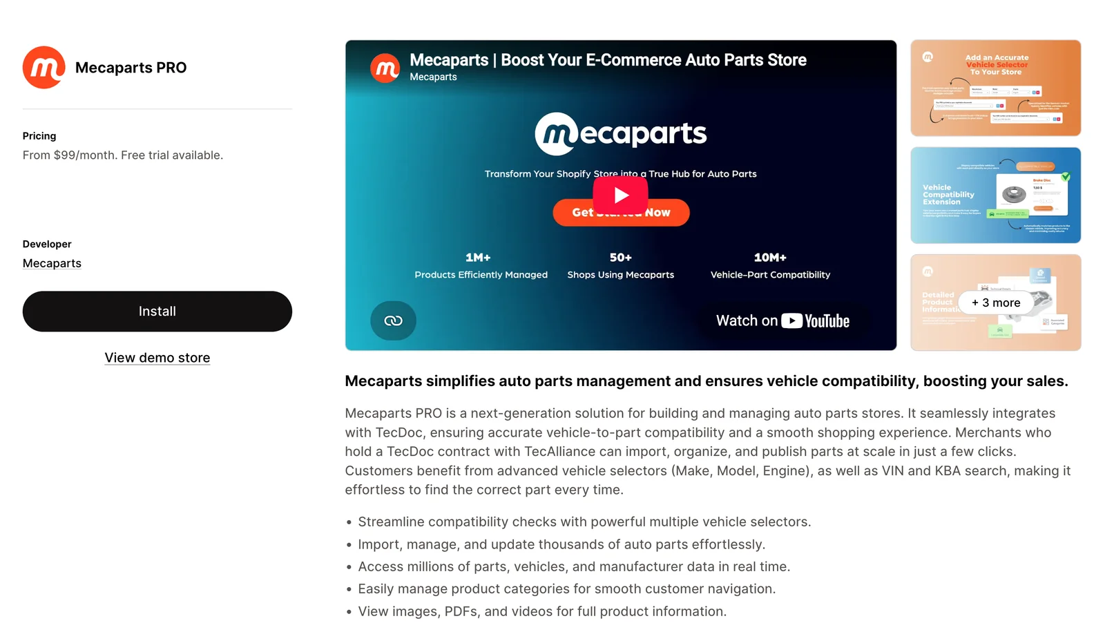 Mecaparts PRO i Shopify App Store